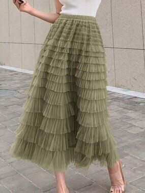 Luxe Mesh Layered Evening Flowy Maxi Skirt